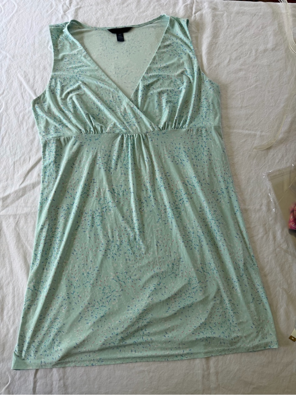Sleeveless Mint V-Neck Dress with Subtle Speckle